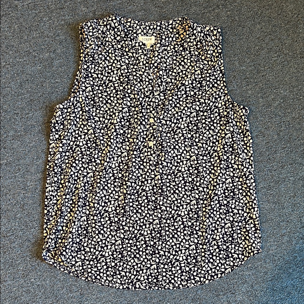 J. Crew Navy and White Floral Button-Front Sleeveless Top
